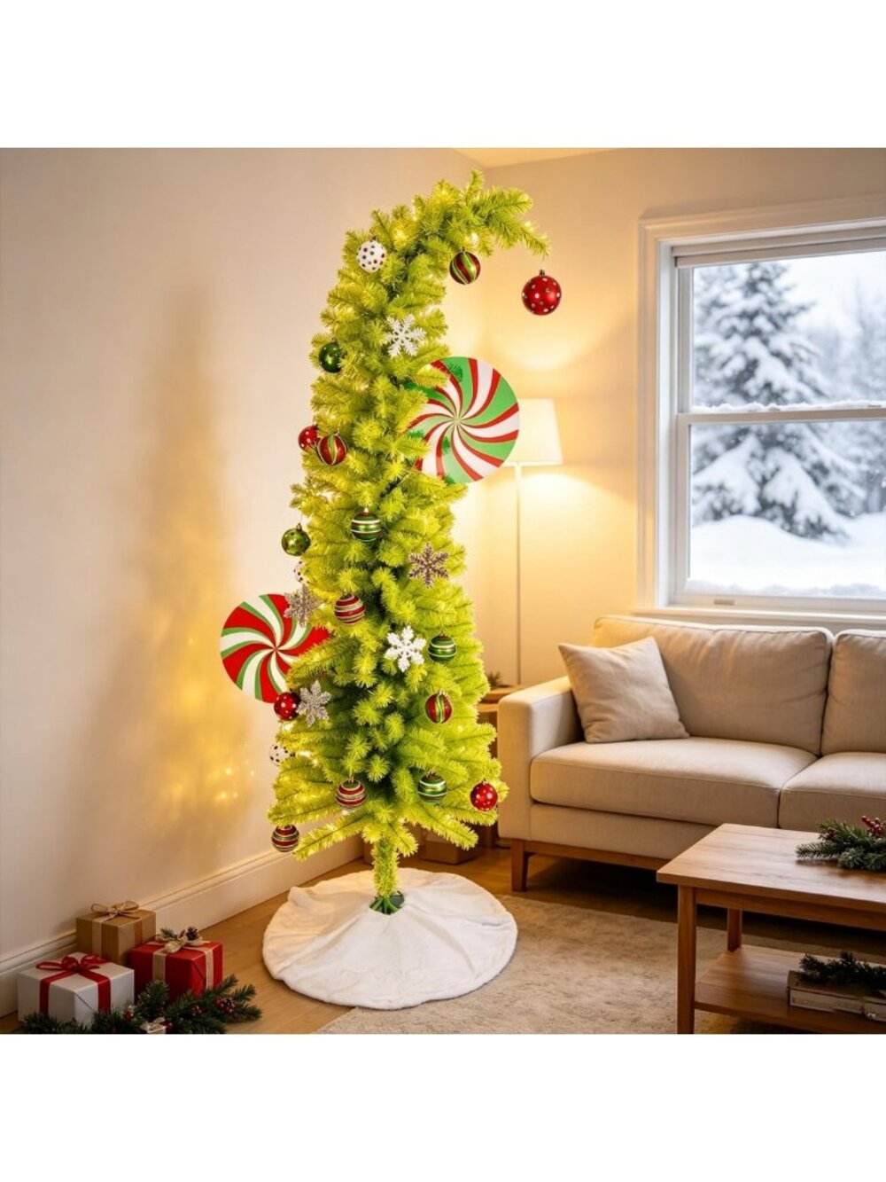 5FT Light-Up Grinch Christmas Tree with Ornaments & 100 LEDs - Festive Decor!